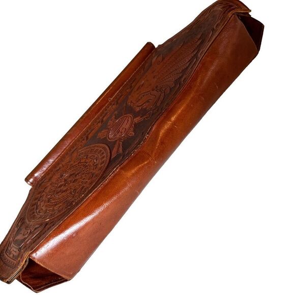 Vintage Abtik Hand-tooled Mayan Print Leather Clutch - Picture 4 of 16